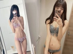 細身女子大生のえっちな貧乳Aカップ全身ランジェリー鏡撮り