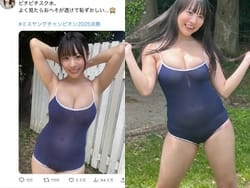 むちむちグラドルがピチピチスク水着たら透けてしまうハプニング
