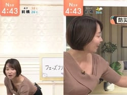 ベテランTBSアナ出水麻衣が片乳だけはだけた服で胸チラする放送事故